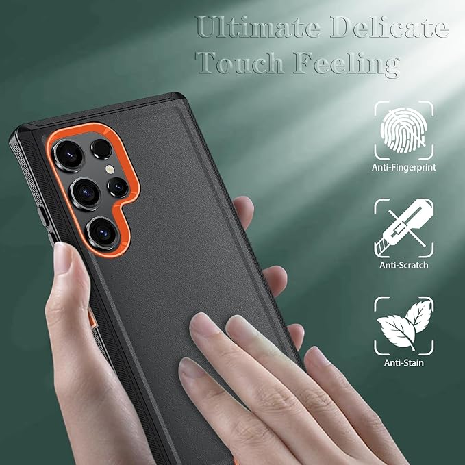 ONOLA Compatible with Samsung Galaxy S24 Ultra Case with HD Screen Protector, Heavy Duty Shockproof & Dropproof 3-Layer Cover Phone Case,BlackOrange