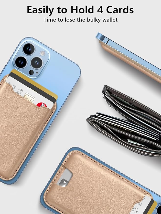TopMade for Magsafe Wallet, Strongest Magnetic Card Holder for iPhone 17, iPhone 16/15/14/13/12 Series, Magnetic Phone Wallet with Powerful Magnets, RFID Blocking, Fit 4 Cards, Desert Titanium Gold