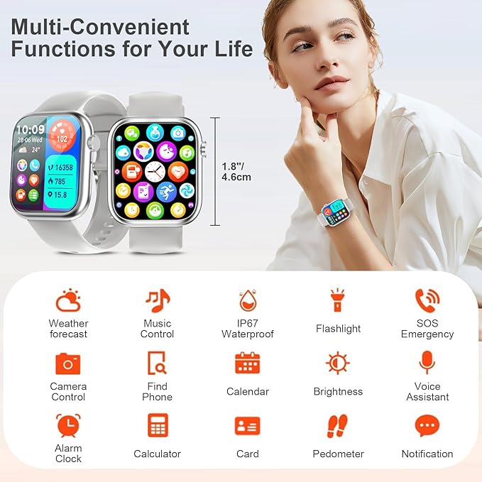 GADIXY Smart Watches for Men Women with Bluetooth Calls,1.83" Fitness Tracker with SpO2/HR/Sleep/BP Monitor,110+ Sports Activity Trackers,IP68 Waterproof Watches for Women for Android Phones Grey