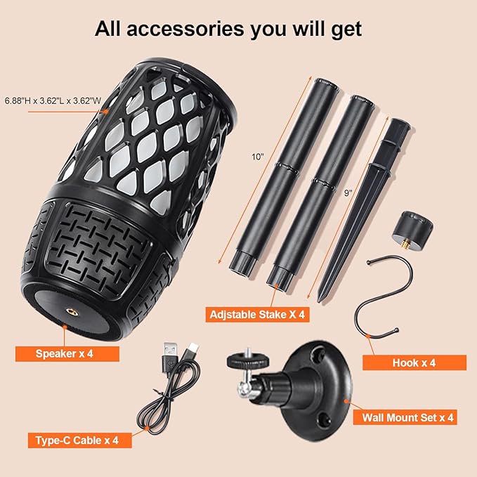 Upgraded Outdoor Speakers With Flame light, Outdoor Bluetooth Speakers With Colorful LED, IPX6 Waterproof Gifts for Men, Auto-Sync Up to 100 Speaker, BT 5.3 HD Surround Sound, for Patio/Yard/Porch