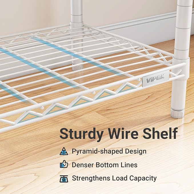 VIPEK V10 Wire Garment Rack 5-Tiers Heavy Duty Clothes Rack Large Size Clothing Rack with 4 Hanging Rods, 6 Wire Shelves and 2 Slid Baskets, 68.9" W x 15.7" D x 76.4" H, Max Load 920 LBS, White