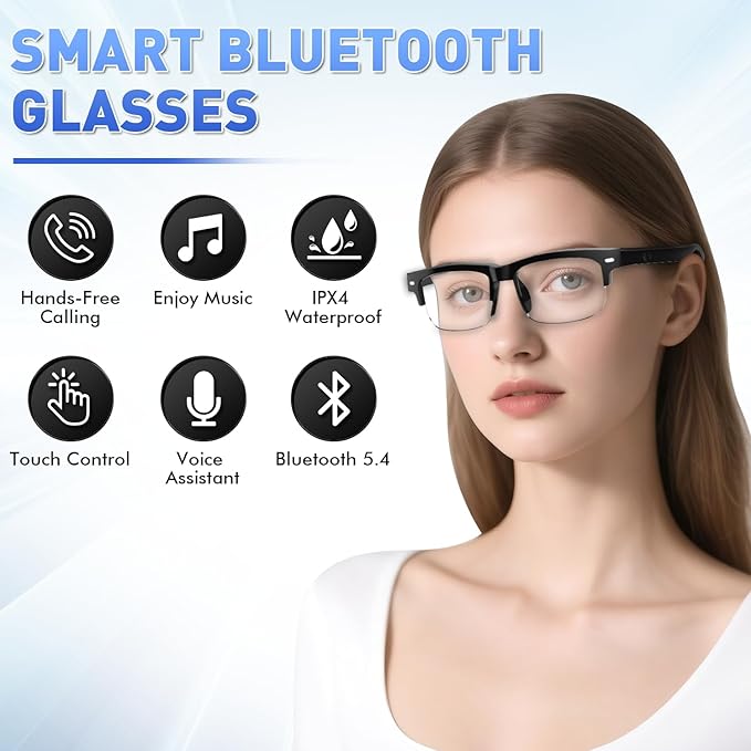 Smart Glasses, Open-Ear Sound Mic & Speakers, Smart Audio Polarized Sunglasses with Photochromic Lenses, IPX4 Waterproof, Voice Assistant, Unisex Bluetooth Glasses for Travel, Working & Driving