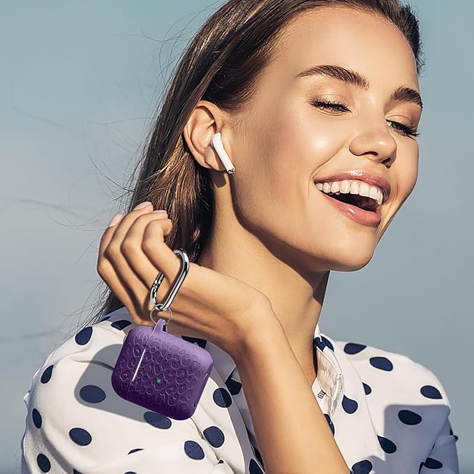 Leropard Engraved for AirPods Case Cover, Cute Soft Silicone Protector with Keychain Compatible with Airpods 2nd/1st Generation,Front LED Visible,Darkpurple
