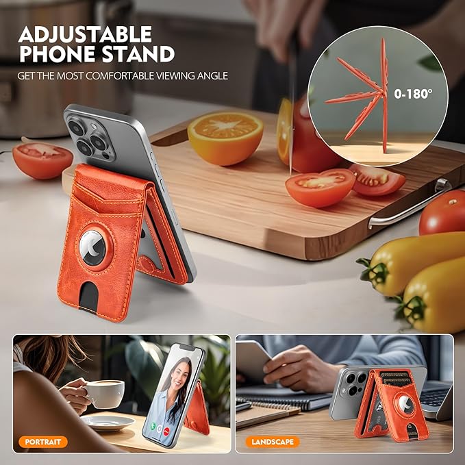 Compatible with Magsafe Case with RFID Blocking Card Holder AirTag pocket for iPhone 17/16/15/14/13/12 Pro/Pro Max/PlusSeries,Not Fit iPhone Mini,Orange