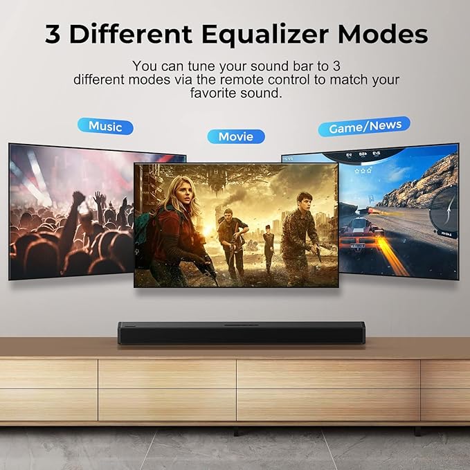 OXS S3 Sound Bars for TV, Home Theater Audio with Dynamic Bass, 3D Surround Sound System TV Sound Bar, TV Speakers, Bluetooth 5.0/Aux/Optical/Coaxial, 80-Watt, 3Eqs, Wall Mountable, Black