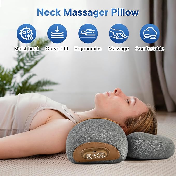 Neck Massage Pillow, 3-in-1 Neck Massager, Hot Traction Massage, Shoulder Pain Neck Pillow, Deep Tissue Pain Relief, Rechargeable Pillow, Suitable As A Gift for Male and Female Parents