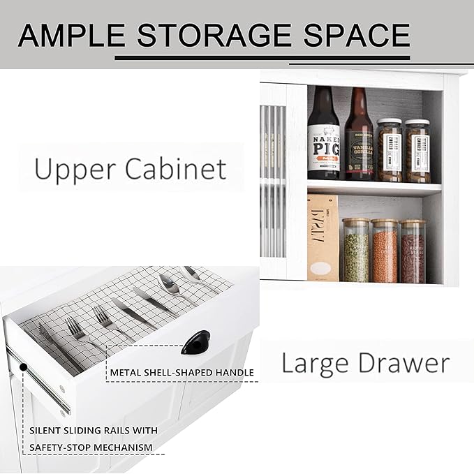GarveeHome Kitchen Pantry Storage Cabinet, 71 in Tall Wood Pantry with Microwave Stand, Modern Kitchen Hutch Cabinet, Coffee Bar Hutch with Wine Rack for Dining Room, Living Room, White