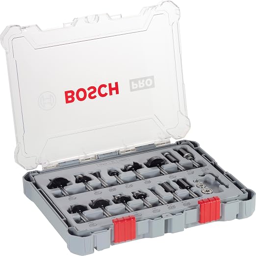 Bosch Professional 15 pcs. Mixed Router Bit Set (for Wood, Ø 1/4 Inch Shank