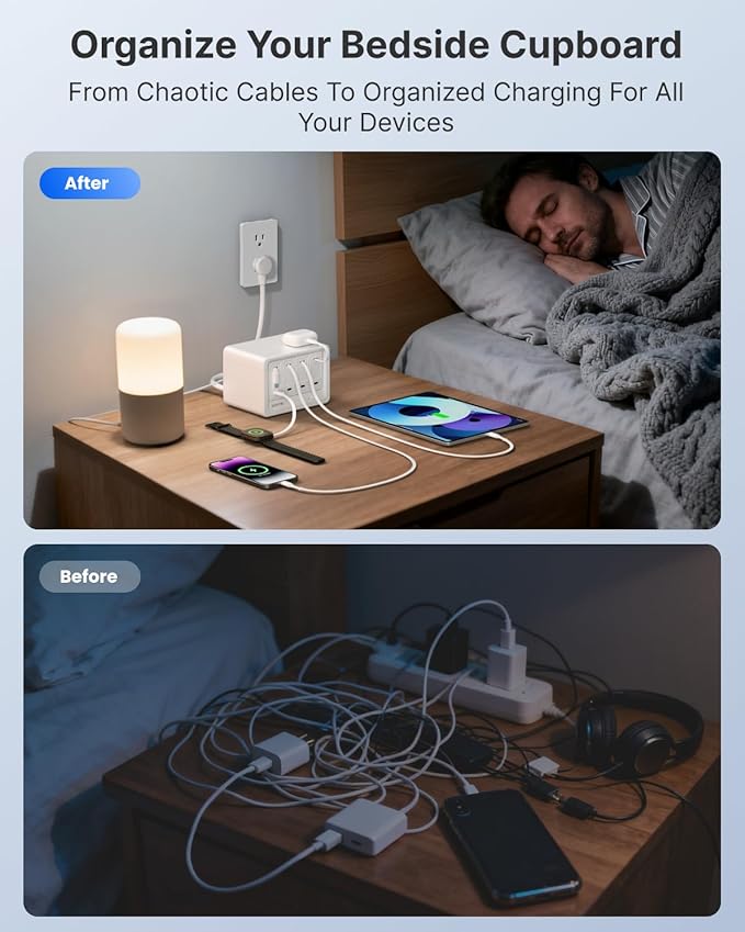 Gitryin 1 DC, 1 Micro USB, 3 Type-C Retractable Wall Chargers and 8-in-1 Desktop Charging Station