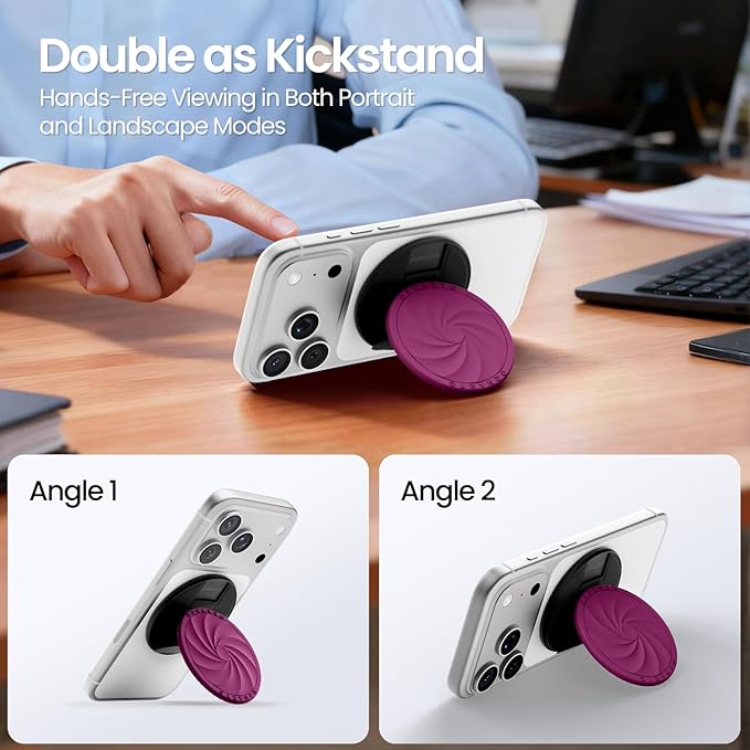ORNARTO Vortuxe for MagSafe Phone Grip with Kickstand, Soft Liquid Silicone Finger Loop Grip, Phone Ring Holder for Back of Phone, Premium Build & Comfy Touch, Fuchsia