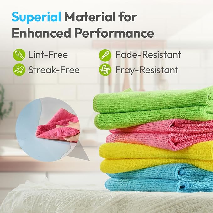 Microfiber Cleaning Cloths 12x12IN 12Pack Grey Lint Free Kitchen Cloths - Extra Thick, Streak-Free, Lint-Free, Fast Absorbent - Reusable Multi-Purpose Housekeeping Rags for Cars, Dishes, Floors, Tiles
