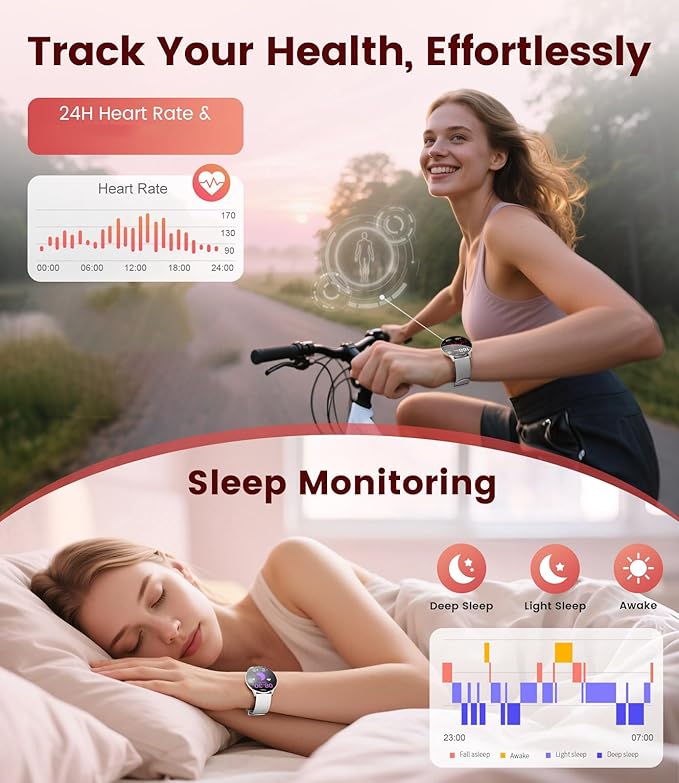 LIGE Smart Watch for Women, 1.43" AMOLED Screen Smartwatch with Answer/Make Call for iPhone/Android/Samsung,Fitness Tracker with 120+ Sport Modes, Sleep/Health Monitor, IP68 Waterproof,2 Bands,Silver