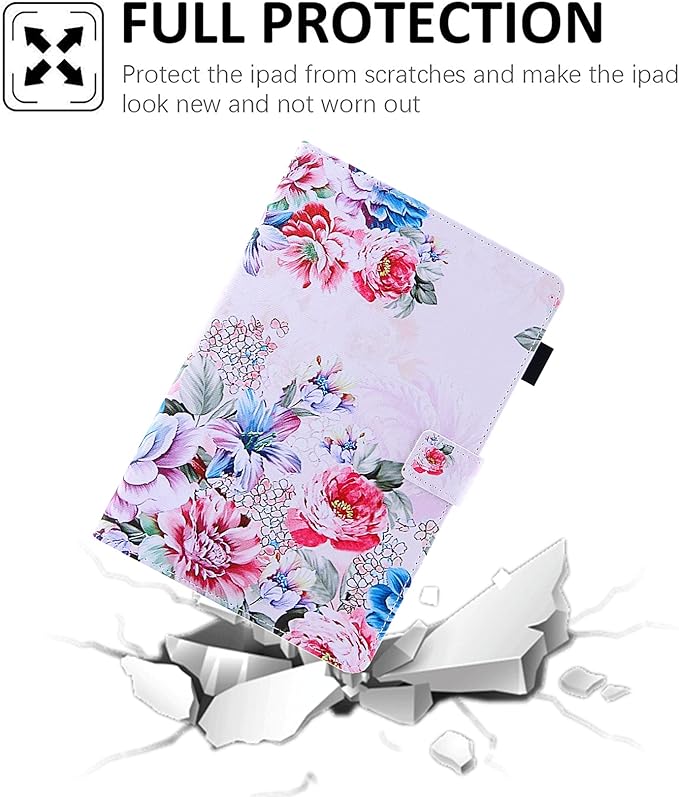 Dteck for Fire Max 11 Tablet 13th Generation 2023 11", PU Leather Protective Folio Fold Stand With Auto Sleep Wake, Adjustable Viewing Angles, 4 Card Slots, Slim Cute Case, White Flowers