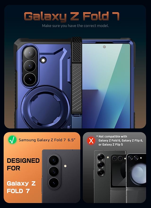 SUPCASE for Samsung Galaxy Z Fold 7 Case with Kickstand (UB Grip), [Built-in Tempered Glass Screen Protector] [Hinge Coverage] Military-Grade Protection Phone Case (Azure)