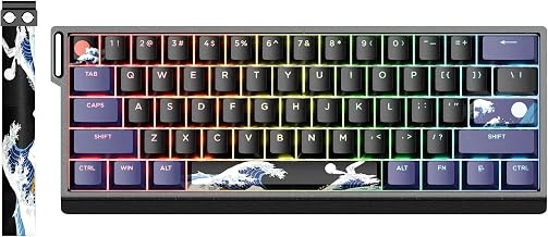 HITIME x XVX 60% Percent Keyboard with Strap, H61 Wired Aluminum Gaming Keyboard, Hot Swappable, Kanagawa Anime PBT Keycaps, RGB Backlit, Cherry Profile, Sound Absorbing Pads, Creamy Linear Switch - Image 1