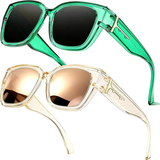LVIOE 2 Pack Polarized Fit Over Sunglasses for Women Men Oversized Square Over Glasses Sunglasses with UV Protection LS7511