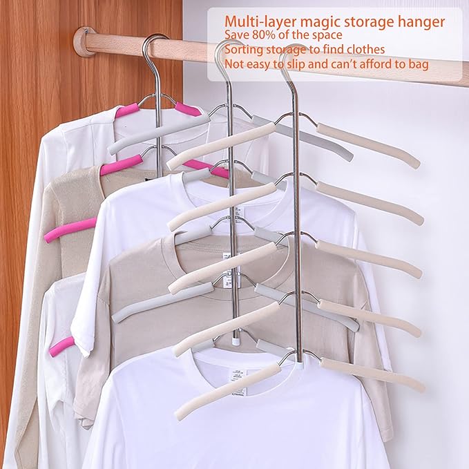 Blouse Tree Hangers Multi-Layer Clothes Hangers 3 Pack 5 in 1 Non Slip Space Saving Closet Organizer Stainless Steel Shirt Hanger Coats Hanger（Black）