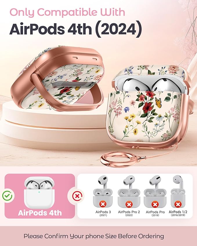 Coralogo for AirPods 4 Case with Safety Lock - Cute Cartoon for Women Girls Fashion Stylish Retro Flower Pattern Design Kawaii Girly Girlish Hard Protective Cover for AirPods 4th Generation 2024