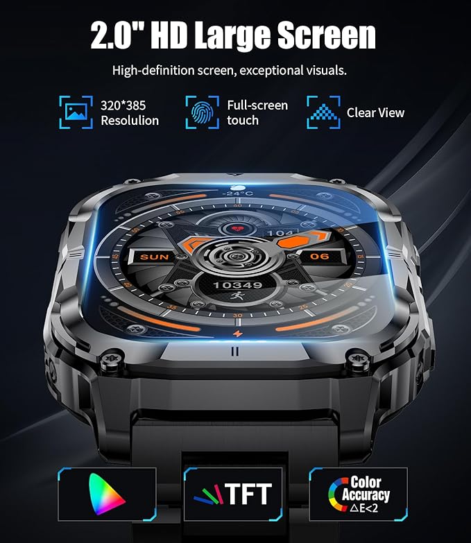 Military Smart Watch for Men(3 Bands),1000mAh/2 HD Large Screen Smartwatch, Flashlight/110+ Sports Modes, Fitness Tracker Watch for Android iOS,Black