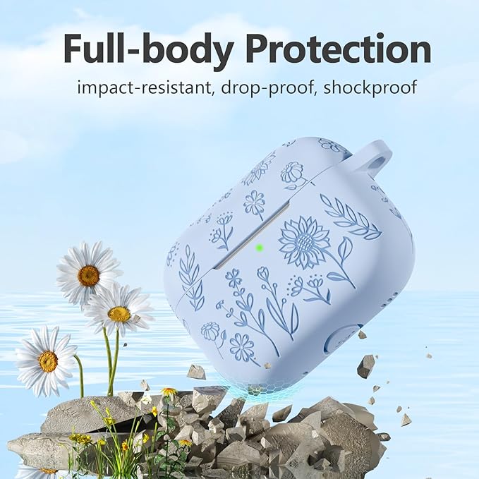 Flower Engraved Case for AirPods Pro 2 Gen with Clean Kit & Keychain, Cute Soft Silicone Protective AirPods Pro Case Cover for Apple AirPods Pro 2nd/1st Generation,Front LED Visible, Lilac