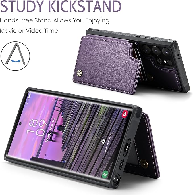 Bemal for Samsung Galaxy S24 Ultra Wallet Case with Card Holder, RFID Blocking, Shockproof Leather Kickstand for Men and Women, Durable Protective Phone Cover for 6.8", Purple