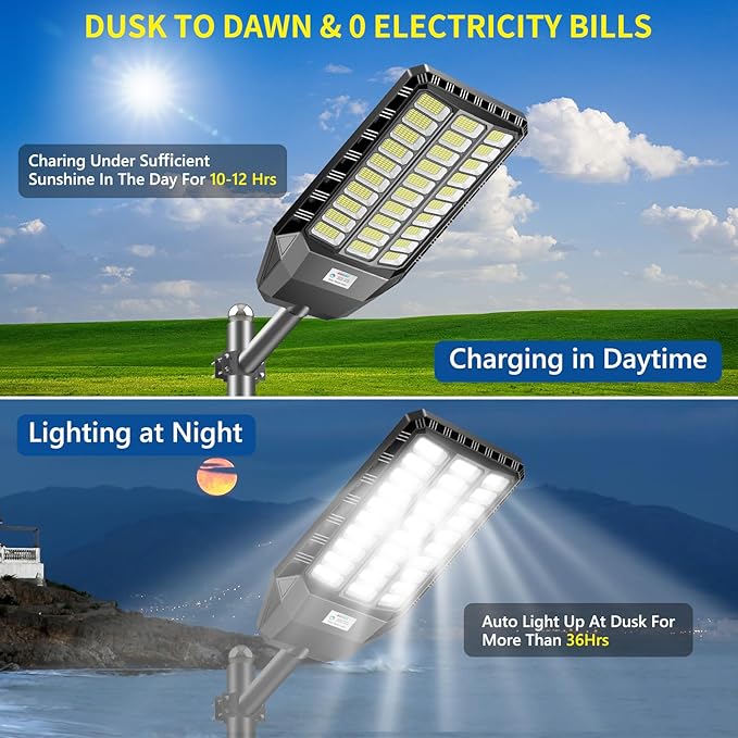 Deepn Solar Street Light, Commercial Grade Solar Lights Outdoor IP67 Waterproof, 8700W LED Flood Security Lights Motion Sensor & Dusk to Dawn Outdoor Lighting for Parking Lots, Streets & Yard, 2 Pack