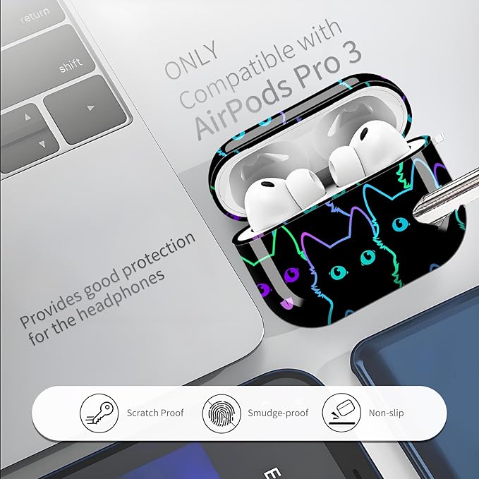 Compatible with AirPods Pro 3 (2025) Case, Airpod Pro 3 Protective Cover with Cute Golden Keychain for Girls & Women (Cute Lucky Black Cats)