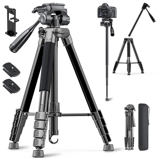 CAMBOFOTO 73" Camera Tripod and Monopod, Aluminum Tripod Stand/Black