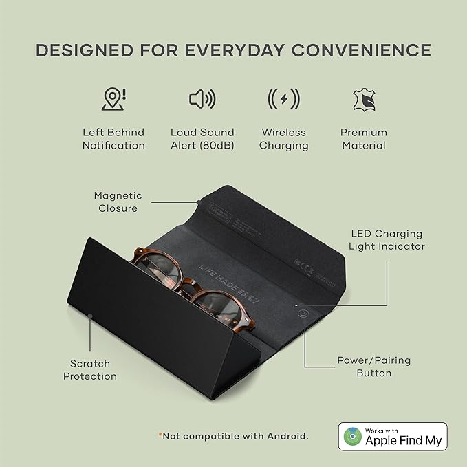 Satechi FindAll Smart Glasses Case with Find My, Foldable & Portable, Wireless Rechargeable, Loud Audible Left-Behind Alerts
