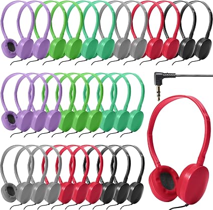 30 Pack Wired Headphones, Adjustable On Ear Headphones, Multi-colors