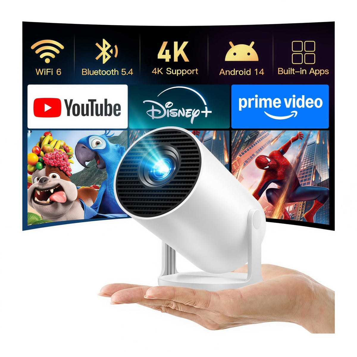 [2026 Upgraded] Mini Projector 4K Supported, Built-in App, Android TV OS X1