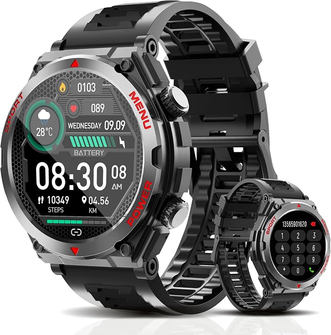 Military Smart Watch,1.52-Inch Smartwatch with Text and Call,24/7Heart Rate Sleep Monitor,Blood Oxygen,and Activity Trackers-Compatible with iPhone and Android,for Men and Women (Black up, 1.52)