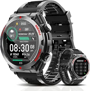 Military Smart Watch,1.52-Inch Smartwatch with Text and Call,24/7Heart Rate Sleep Monitor,Blood Oxygen,and Activity Trackers-Compatible with iPhone and Android,for Men and Women (Black up, 1.52)