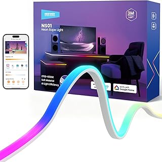 NEEWER 9.84ft/3m LED Strip Lights Front Lit, Smart AI RGB IC Cuttable Neon Rope Light, App Control Color Changing, Bedroom Gaming Room Home Indoor Wall Decor, Compatible with Google and Alexa, NS01 - Image 1