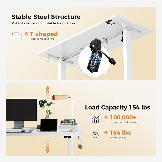 Agilestic Height Adjustable Electric Standing Desk, 55 x 24 Inches Stand Up Desk, Ergonomic Raising Computer Table with Memory Preset Button, Two-Piece Desktop, White