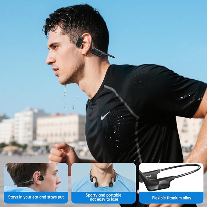 Bone Conduction Headphone, Open Ear Headphone Wireless Headphone Built-in 64GB MP3 IPX7 Waterproof Swimming with Mic Bluetooth 5.3 Sports Earphone Black