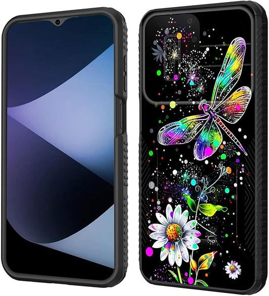 for Galaxy A17 5G Case Built in Slide Camera Lens Cover,Heavy Duty Shockproof Protection Dual Layer Case for Samsung Galaxy A17 5G 6.7" 2025,Dragonfly and Daisy Flower
