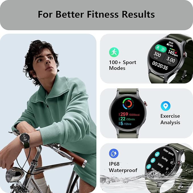 Smart Watch for Men Women, Answer/Make Call, AMOLED Ultra-Clear Screen Activity Trackers with Heart Rate/Sleep/SpO2 Monitor, Smartwatch for iPhone/Samsung/Android, 110+ Sport Modes, 3ATM Waterproof