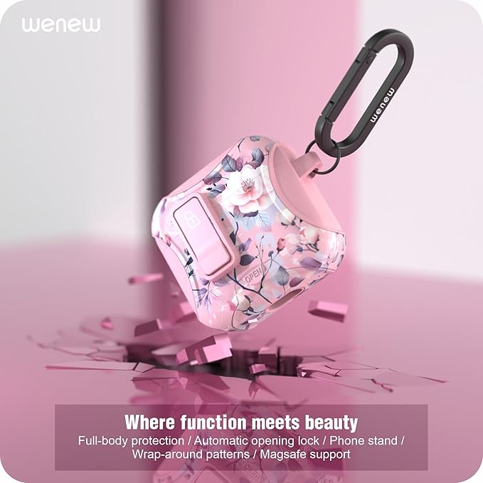 wenew Compatible with AirPods 4th Generation Case Cover with Phone Stand, Cleaner, Clip, Compatible with Magsafe Charger, One-Click Pop Open Lock iPod 4th Case (Pink 2, AirPods 4th)