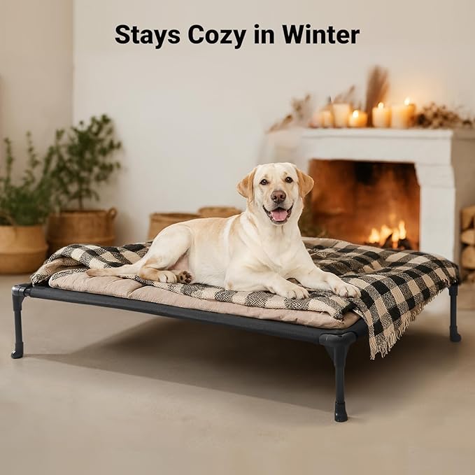 Veehoo Outdoor Elevated Dog Bed Large Sized Dogs, Large Cooling Raised Dog Cots Beds Training Platform Off Ground Hammock with Breathable Mesh, No-Slip Feet, 42"x30", Grey