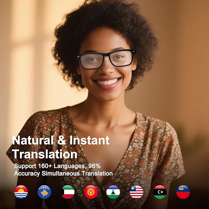 AI Glasses for Men Women, AI Translator Powered by ChatGPT with Real-Time Translation(160+Languages), UV400 Photochromic Lenses Smart Sunglasses, Bluetooth Glasses for Travel/Business/Study