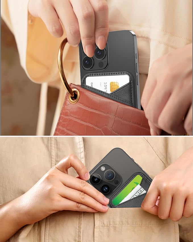 Miroddi for MagSafe Wallet, Strongest Magnetic Card Holder for iPhone 17/16/15/14/13/12 Series, Ultra-Thin Leather Magnetic Phone Wallet with 2 Card Slots, RFID Blocking, No More Falling, Black