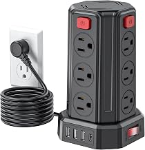 Power Strip 6.5 Ft Extension Cord with 12 AC Multiple Outlets 4 USB (1 USB C), SMALLRT Power Strip Tower Desktop Charging Station for Home Office College Dorm Essentials - Image 1
