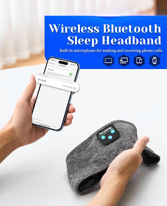 Perytong 2 Pack Sleep Headphones Bluetooth 5.4 Headband, Sleeping Headband Headphones for Side Sleepers, Sweat Resistant Headband Earphones with Built-in Stereo Speakers for Sport Travel Yoga Jogging