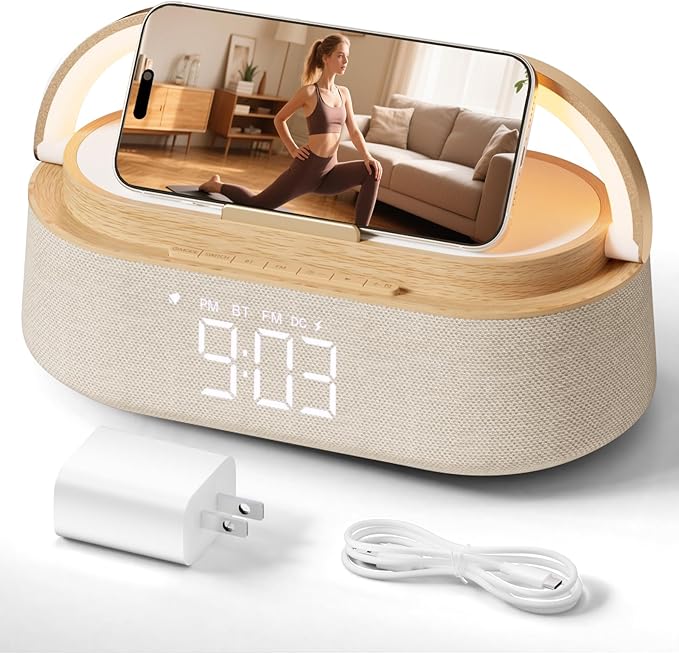 FREEFISH Bluetooth Speaker with Wireless Charge FM Radio 2500mAh Battery, LED Night Light Suitable for Home,Bedroom,Office,Gifts