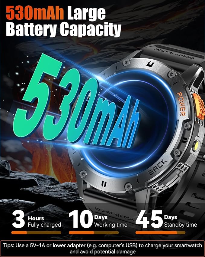 Military Smart Watches for Men with Bluetooth Call, 1.43" AMOLED Waterproof Smartwatch with Flashlight, 111 Sport Modes, 530mAh Heart Rate/Sleep Monitor for Android iOS
