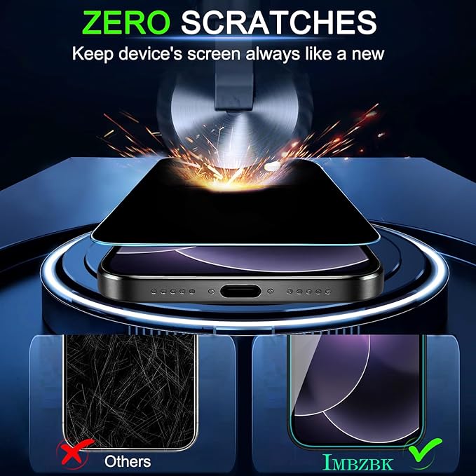 IMBZBK [Auto-Dust Removal] 3 Pack Privacy Screen Protector for iPhone 17e / iPhone 16e Anti Spy Private Accessories, Case Friendly Film, Military Grade Tempered Glass 3 Camera Lens Protector