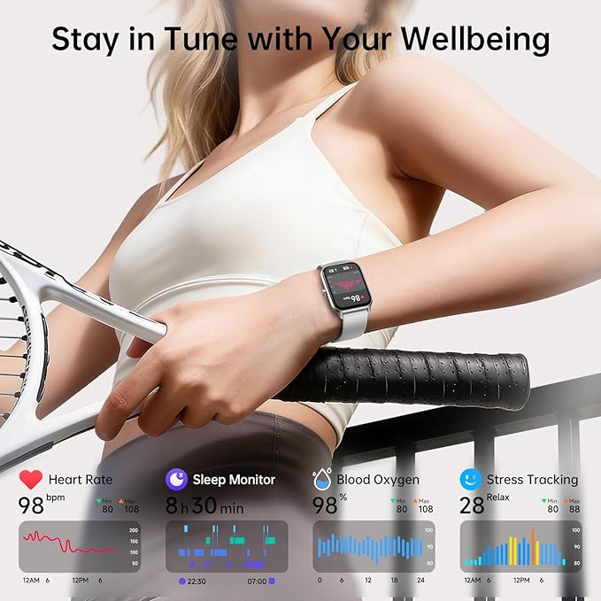 Tensky Smart Watch for Women/Men, 1.85'' HD Touchscreen Smartwatch for Android/iPhone/Samsung/(Bluetooth Call), Alexa Built-in, 100+ Sport Modes Fitness Digital Tracker, Sleep/Heart Rate/SpO2 Monitor