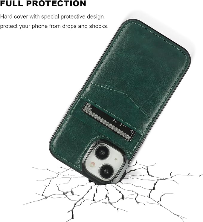 KIHUWEY Compatible with iPhone 15 Case Wallet with Credit Card Holder, Flip Premium Leather Magnetic Clasp Kickstand Heavy Duty Protective Cover for iPhone 15 6.1 Inch (Dark Green)