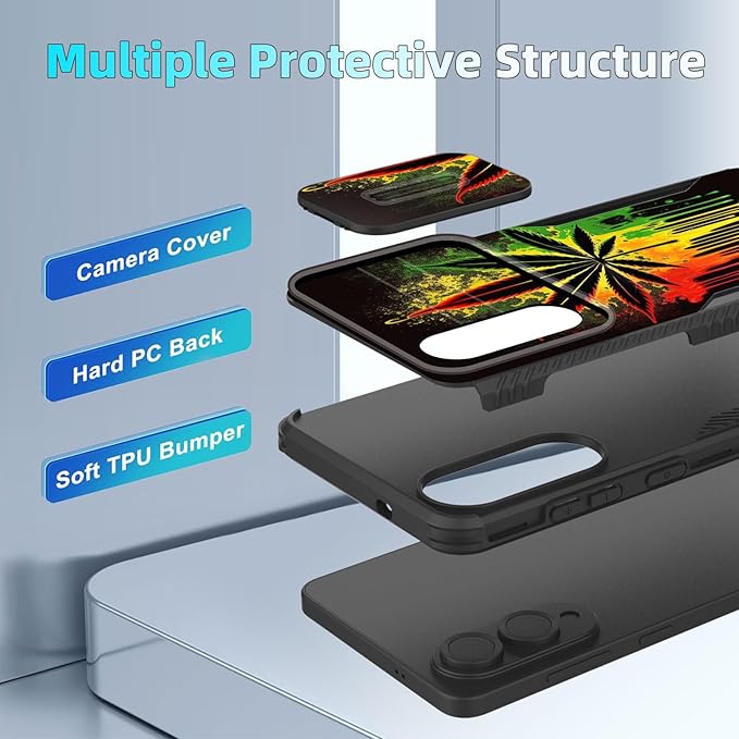 for Galaxy S25 Edge Case Built in Slide Camera Lens Cover,Heavy Duty Shockproof Protection Dual Layer Case for Samsung Galaxy S25 Edge 2025,Marijuana Leaf Weed